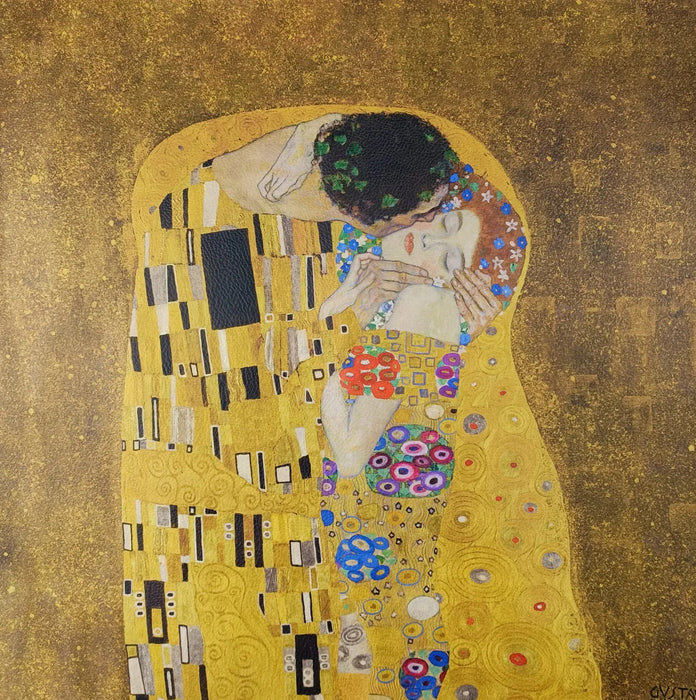 klimt-der-kuss-abstrakt-gelb-gold-panel-lederimitat-stoff-stoffpilz